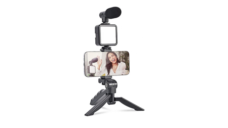 KIT STREAMING TRIPODE + LUZ + MIC P/ CELULARES