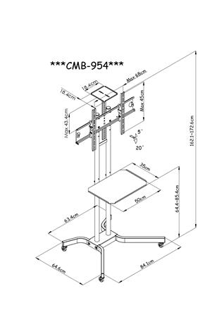 STAND TV/PROYECTOR H/65" CMB-954 C/RUEDA EST. 50KG