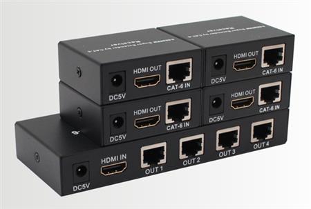 EXTENSOR Y SPLITTER HDMI 1X4 RJ45 CAT.6 60 MTS.