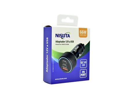 CARGADOR P/AUTO USB + 2 USB-C  66W NISUTA AD12US66